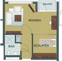 Grundrisszeichnung der Einpersonenwohnung