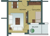 Grundrisszeichnung der Einpersonen-Apartments