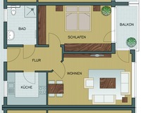 Grundrisszeichnung der Zweizimmer-Wohnung