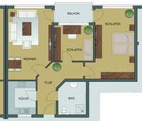 Grundrisszeichnung der Dreizimmer-Wohnung